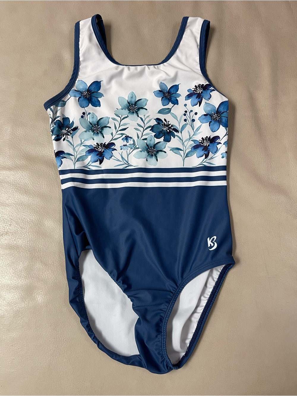 K-Bee Girls' Blue Floral Gymnastics Leotard EUC